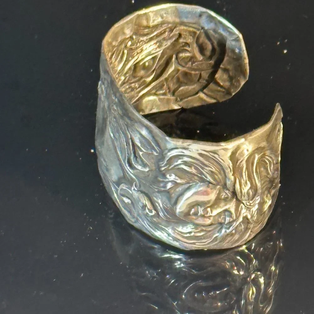 Antique Lady Small Cuff Art Nouveau Bracelet Sterling Silver Victorian Floral